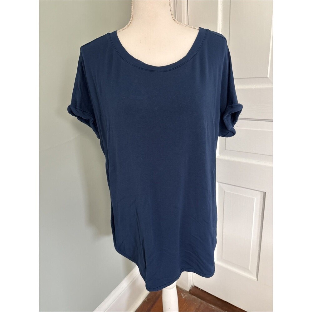 Matty M Women's French Terry Roll Cuff Tee Shirt Top Marine Blue‎ Size Large